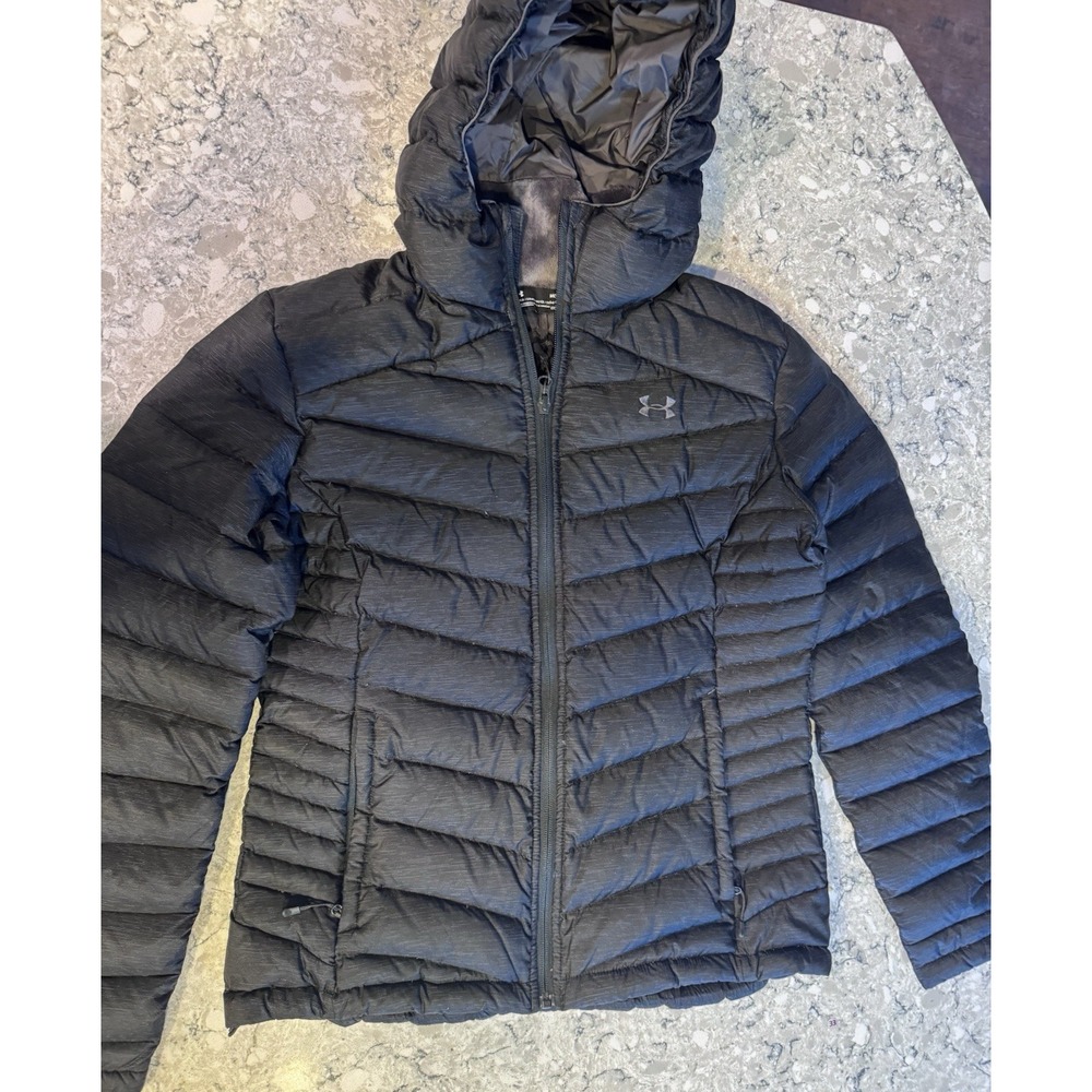 Under Armour Jacket Women's Black Coldgear Pertex Down Puffer Medium Hooded